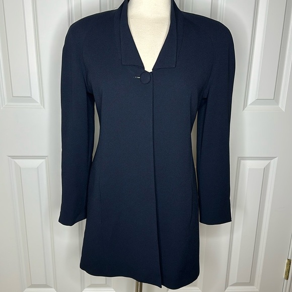 Christian Dior Vintage One Button Long Blazer Jacket Navy Sz4 - Picture 3 of 10